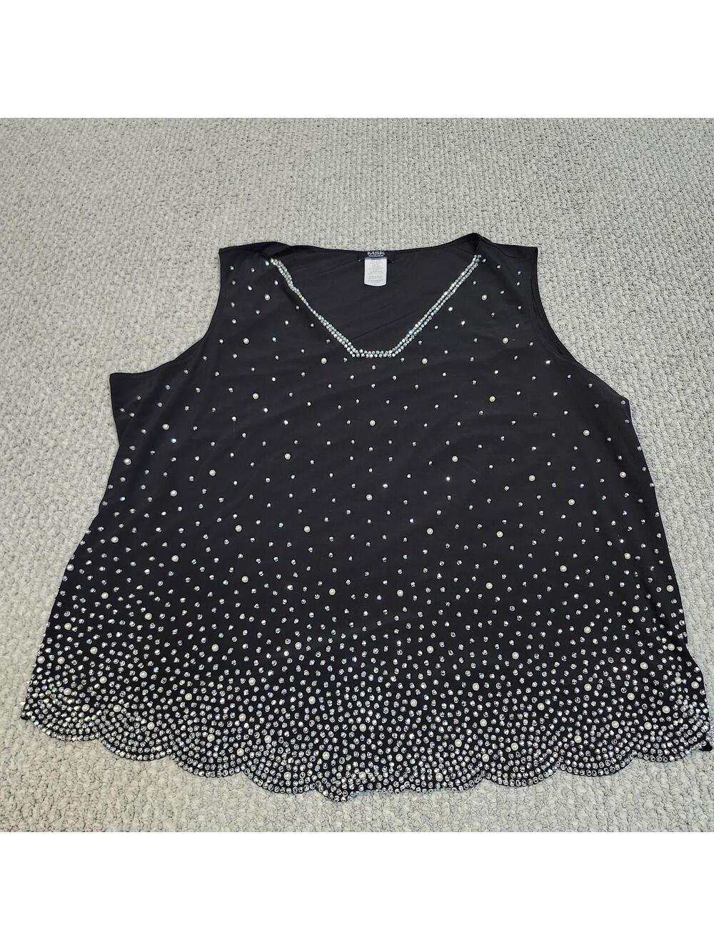 MSK Women Black Sleeveless Rhinestone Embellished Blouse Top Size 3X